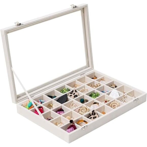 35 Grid Earring Organizer Velvet Jewelry Tray Organizer Felt Jewelry Box Tray - Picture 8 of 8